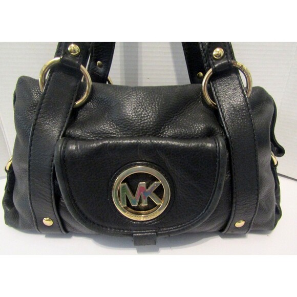 Michael Kors Satchel Bag Fulton Black Pebbled Leather Shoulder Bag Purse - Picture 3 of 12